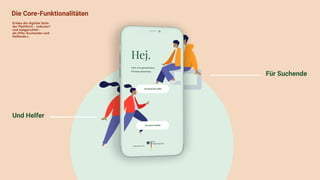 Erlebe die digitale Seite
der Plattform - reduziert
und zielgerichtet -  
als Hilfe-Suchender und
Helfende:r.
Für Suchende
Und Helfer
Die Core-Funktionalitäten
 