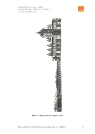 Srednjoškolski centar Hadžići
GRAĐEVINSKA TEHNIČKA ŠKOLA
Arhitektonski tehničar
TEMA SEMINARSKOG RADA:”BAZILIKA sv. PETRA” 11
Slika 6. Presjek bazilike i Trga sv. Petra
 