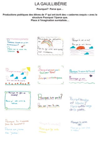 LA GAULLIBÉRIE
Pourquoi? Parce que…
Productions poétiques des élèves de 1º qui ont écrit des « cadavres exquis » avec la
structure Pourquoi ?/parce que.
Place à l’imagination surréaliste…
 