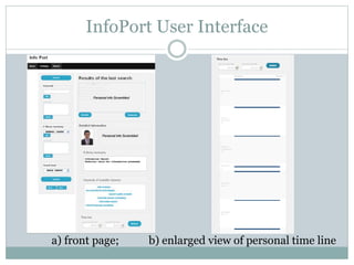 InfoPort User Interface
a) front page; b) enlarged view of personal time line
 
