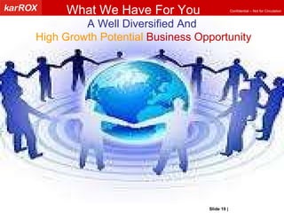 What We Have For You Slide   |   KarROX Technologies Ltd. A Well Diversified And High Growth Potential  Business Opportunity 