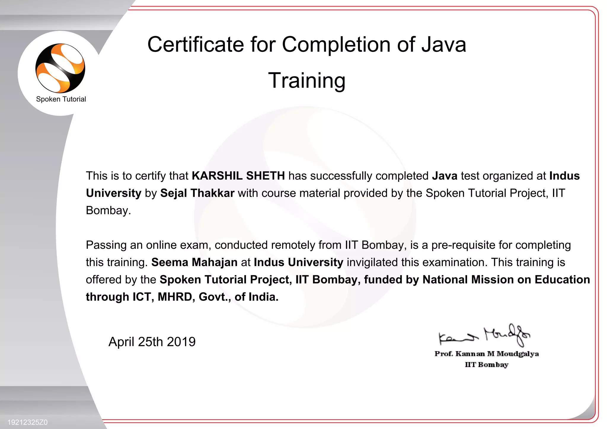 Karshil sheth-participant-certificate iit-b_java | PPT