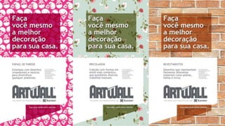 linha art wall
Display de balcão (pequenos e médios H.C.)
Display ilha (grandes H.C.)
Ponta de gôndola (médios e grandes H.C.)
Customização e organização do display natural (todos os H.C.)
Decoração de setor (todos os tipos de H.C.)
Estratégias de comunicação
Home
Center
H.C. = home center
 