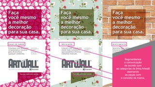 linha art wall
Segmentamos
a comunicação
de acordo com
as categorias da linha Artwall
assinando
as peças com
o conceito da marca.
 