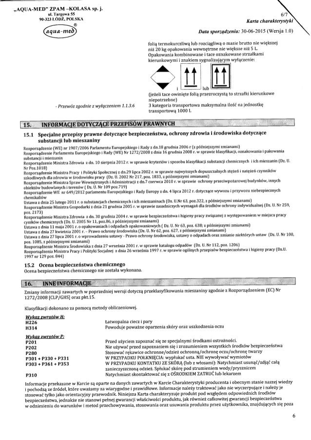 Karta charakterystyki substancji preparatu aromatyzowany kwas mrówkow…