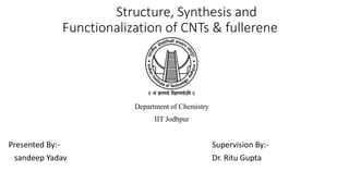 Structure, Synthesis and
Functionalization of CNTs & fullerene
Department of Chemistry
IIT Jodhpur
Presented By:- Supervision By:-
sandeep Yadav Dr. Ritu Gupta
 