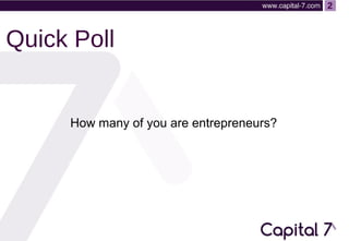 2

Quick Poll

How many of you are entrepreneurs?

 