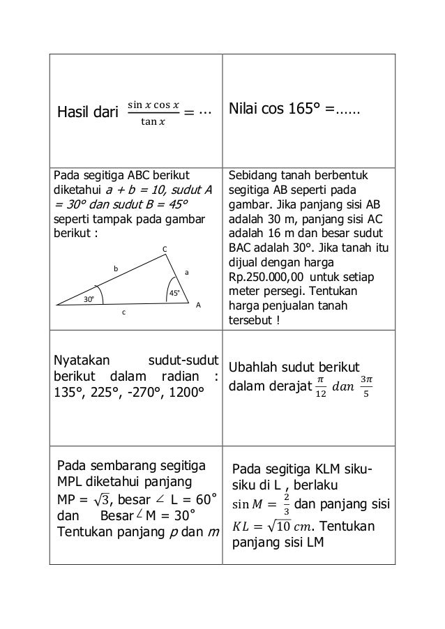 Sebidang Tanah Berbentuk Segitiga Dengan Setiap