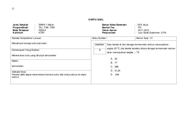 fisika ujian soal jawaban dan sekolah soal Kartu Fisika 2011/2012 Maluk Sekolah Ujian SMKN TP. 1