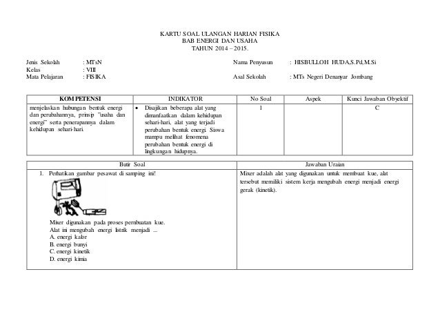 Kartu Soal Energi Dan Usaha Hisbulloh Huda