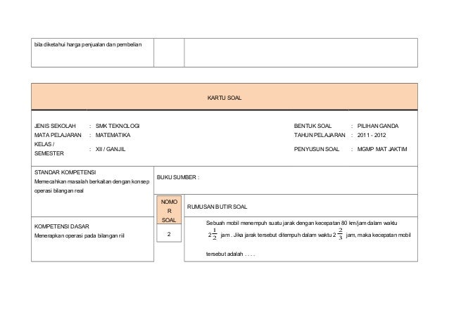 Kartu Soal Matematika Paket A Tkm 2011 2012