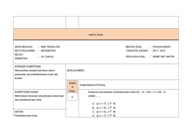 Kartu Soal Matematika Paket A Tkm 2011 2012