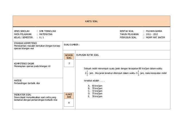 Kartu Soal Matematika Paket B Tkm 2011 2012
