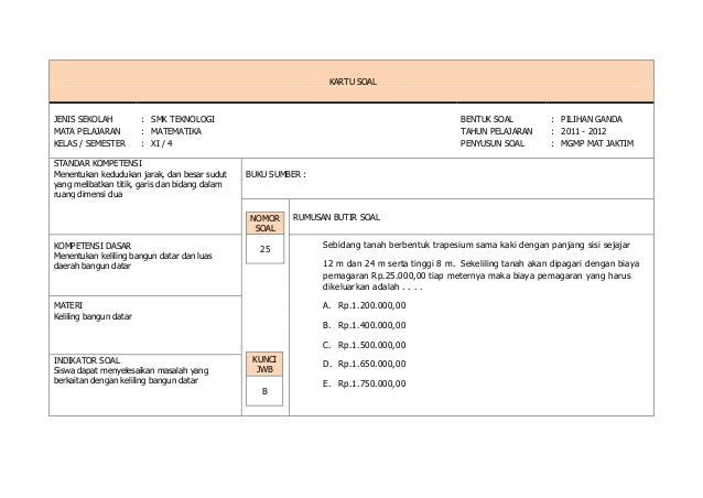 fungsi soal 1 matematika semester kelas 8 paket b soal tkm 2011 2012 matematika Kartu