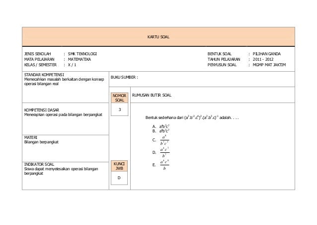 Kartu soal matematika paket b tkm 2019 2019