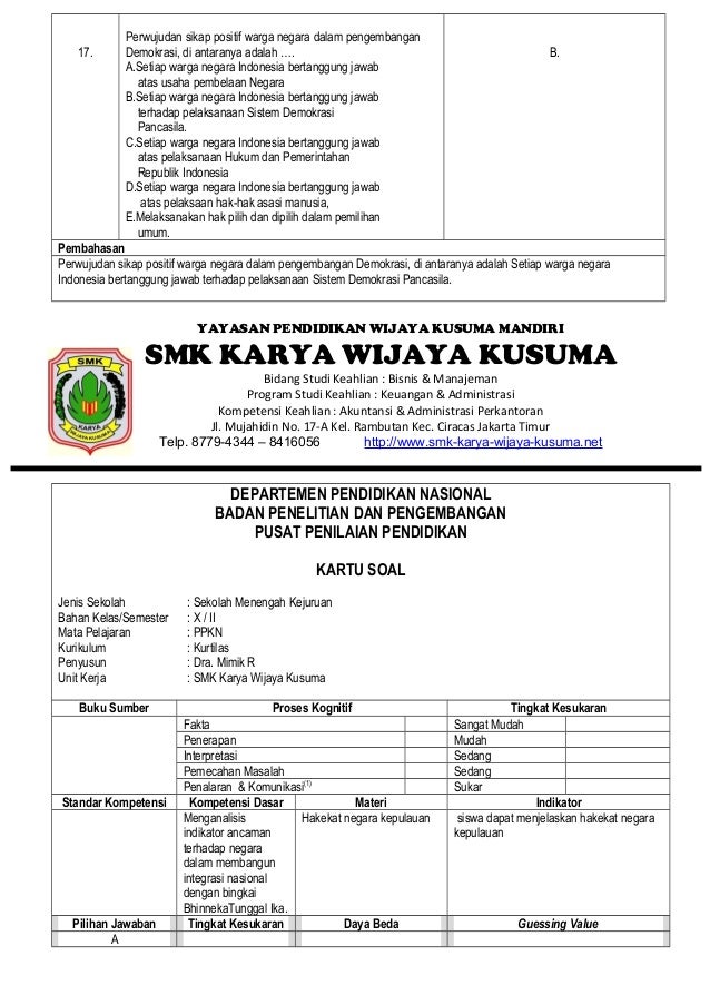 Kartu soal smk Kartu soal smk