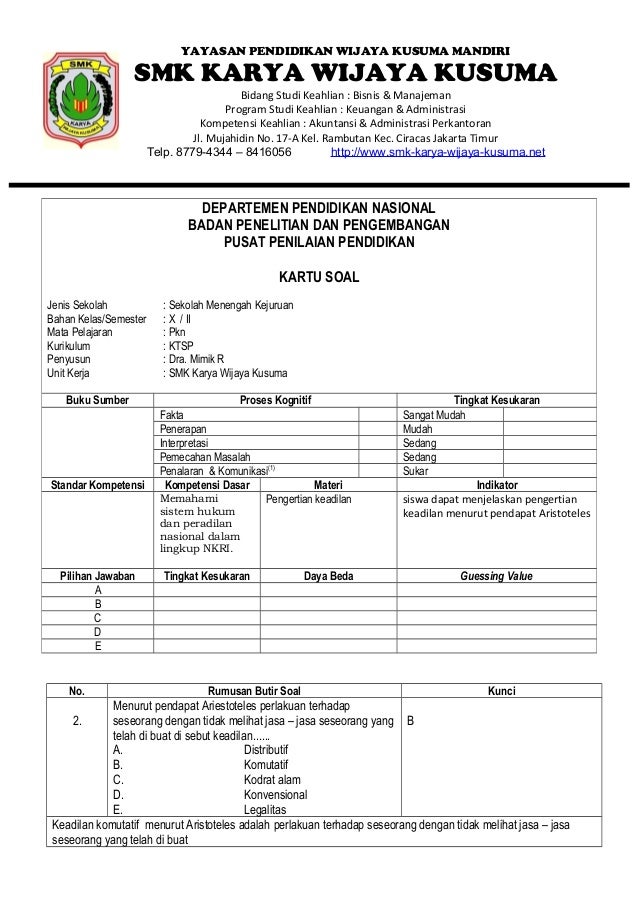 Kisi Kisi Dan Kartu Soal Bahasa Inggris Smk Kelas X Buku