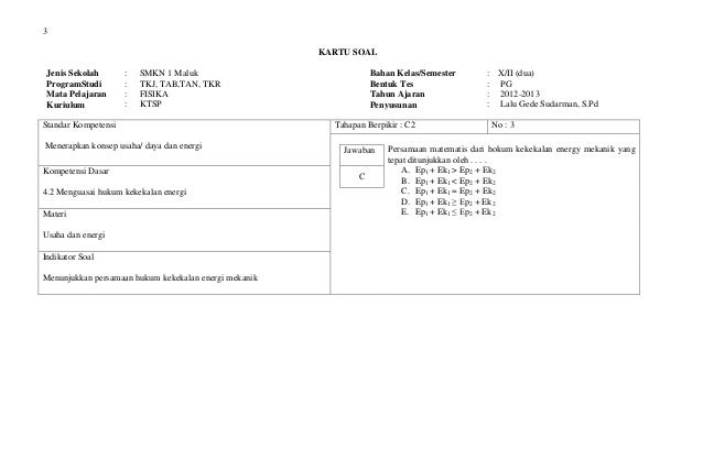 Kartu Soal Ulangan Fisika Kls X Semester Genap 2012 2013 Kartu Soal Ulangan Fisika Kls X Semester Genap 2012 2013