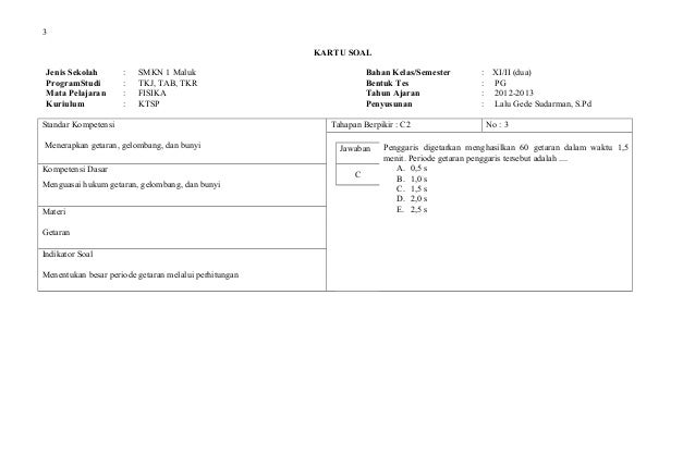 semester kelas soal xi fisika 1 semester Kartu kls 2013 genap Ulangan 2012 fisika XI soal