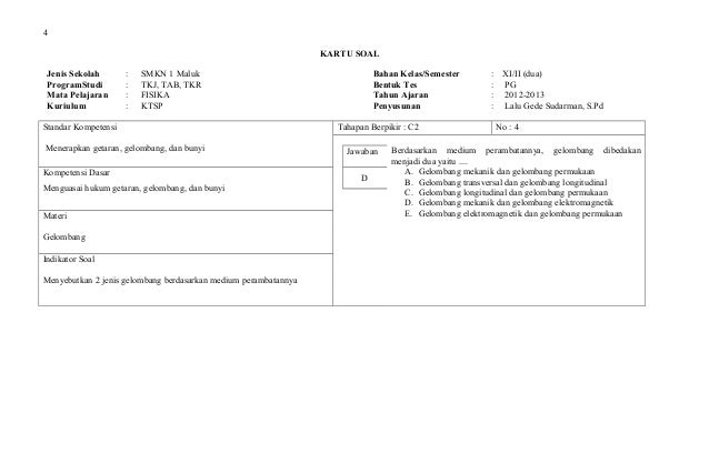 Kartu Soal Ulangan Fisika Kls Xi Semester Genap 2012 2013