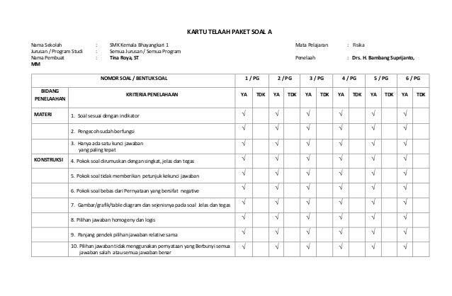 Kartu Telaah Paket Soal A 11 12