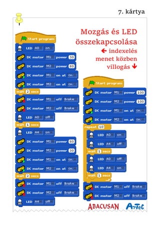 7. kártya
Mozgás és LED
összekapcsolása
 indexelés
menet közben
villogás 
 
