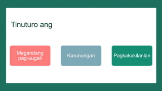 Tinuturo ang
Magandang
pag-uugali
Karunungan Pagkakakilanlan
 