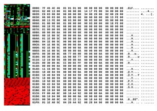 0000: 7F 45 4C 46 01 01 01 00 00 00 00 00 00 00 00 00 .ELF.... ........
0010: 02 00 13 00 01 00 00 00 14 17 FE 00 34 00 00 00 ........ ....4...
0020: C0 03 00 00 00 00 00 00 34 00 20 00 02 00 28 00 ........ 4. ...(.
0030: 06 00 03 00 01 00 00 00 00 00 00 00 80 13 FE 00 ........ ........
0040: 80 13 FE 00 90 03 00 00 90 03 00 00 05 00 00 00 ........ ........
0050: 01 00 00 00 01 00 00 00 90 03 00 00 00 18 FE 00 ........ ........
0060: 00 18 FE 00 08 00 00 00 08 00 00 00 06 00 00 00 ........ ........
0070: 01 00 00 00 00 00 00 00 00 00 00 00 00 00 00 00 ........ ........
0080: 00 00 00 0A 00 00 00 00 00 00 00 00 00 00 00 00 ........ ........
0090: 00 1E 80 5C 00 00 00 0A 00 00 00 00 00 00 00 00 ...¥.... ........
00A0: 01 1E 80 5C 00 00 00 0A 00 00 00 00 00 00 00 00 ...¥.... ........
00B0: 04 1E 80 5C 00 00 00 0A 00 00 00 00 00 00 00 00 ...¥.... ........
00C0: 04 1E 80 5C 00 00 00 0A 00 00 00 00 00 00 00 00 ...¥.... ........
00D0: 02 1E 80 5C 00 00 00 0A 00 00 00 00 00 00 00 00 ...¥.... ........
00E0: 04 1E 80 5C 00 00 00 0A 00 00 00 00 00 00 00 00 ...¥.... ........
00F0: 00 30 80 8C 88 77 00 00 00 00 00 0A 00 00 00 00 .0...w.. ........
0100: 00 30 80 8C AA 99 88 77 00 00 00 0A 00 00 00 00 .0.....w ........
0110: 12 19 80 59 00 00 00 0A 00 00 00 00 00 00 00 00 ...Y.... ........
0120: 00 30 80 8C CC DD EE FF 00 00 00 0A 00 00 00 00 .0...... ........
0130: 00 00 00 0A 00 00 00 00 00 00 00 00 00 00 00 00 ........ ........
0140: 11 16 80 5C 00 00 00 0A 00 00 00 00 00 00 00 00 ...¥.... ........
0150: 10 40 84 59 00 00 00 0A 00 00 00 00 00 00 00 00 .@.Y.... ........
0160: 10 40 84 59 12 00 84 59 00 00 00 0A 00 00 00 00 .@.Y...Y ........
0170: 10 90 80 59 00 00 00 0A 00 00 00 00 00 00 00 00 ...Y.... ........
0180: 10 50 80 59 00 00 00 0A 00 00 00 00 00 00 00 00 .P.Y.... ........
0190: 90 43 84 58 00 00 00 0A 00 00 00 00 00 00 00 00 .C.X.... ........
01A0: 90 53 80 58 00 00 00 0A 00 00 00 00 00 00 00 00 .S.X.... ........
01B0: 00 10 84 90 00 00 00 0A 00 00 00 00 00 00 00 00 ........ ........
01C0: FF 00 A0 8C 00 10 A4 92 00 00 00 0A 00 00 00 00 ........ ........
01D0: 00 10 84 90 00 00 00 0A 00 00 00 00 00 00 00 00 ........ ........
01E0: 00 30 A0 8C 44 33 22 11 00 10 A4 92 00 00 00 0A .0..D3". ........
01F0: 01 1E A0 5C 04 20 A4 92 08 20 84 90 00 00 00 0A ...¥. .. . ......
 