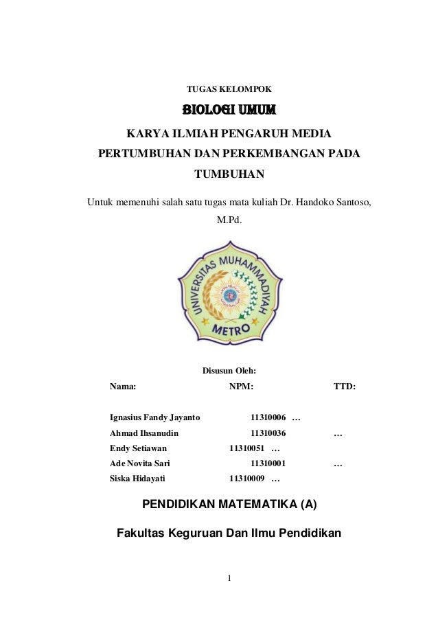 Contoh judul karya ilmiah biologi tentang tumbuhan