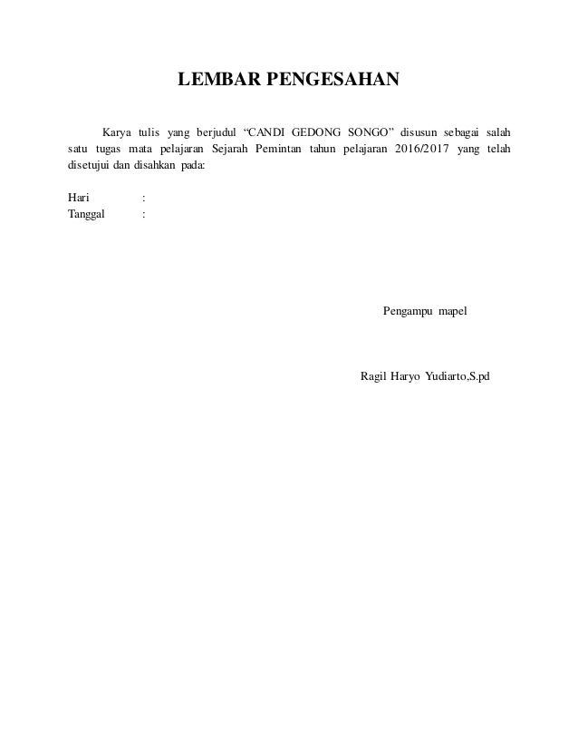 Contoh Halaman Pengesahan Makalah Sejarah - Simak Gambar 