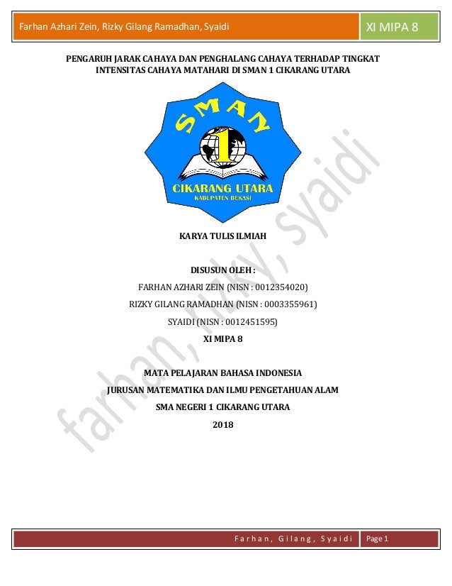 Karya Tulis Ilmiah Intensitas Cahaya Matahari