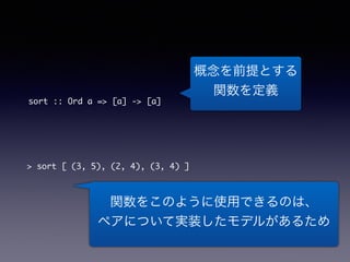sort :: Ord a => [a] -> [a] 
> sort [ (3, 5), (2, 4), (3, 4) ] 
ǰȤ 
vx 
v򤳤Τ褦ʹäǤΤϡ 
ڥˤĤƌgװǥ뤬뤿 
 