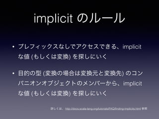 implicit Υ` 
? ץեåʤǥǤ롢implicit 
ʂ (⤷ωQ) ̽ˤ 
? ĿĤ (QΈϤωQԪȉQ) Υ 
ѥ˥󥪥֥ȤΥЩ`顢implicit 
ʂ (⤷ωQ) ̽ˤ 
Ԕϡ http://docs.scala-lang.org/tutorials/FAQ/finding-implicits.html  
 