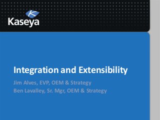 Integration and Extensibility
Jim Alves, EVP, OEM & Strategy
Ben Lavalley, Sr. Mgr, OEM & Strategy
 
