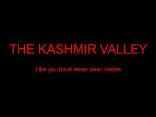 THE KASHMIR VALLEY
   Like you have never seen before
 