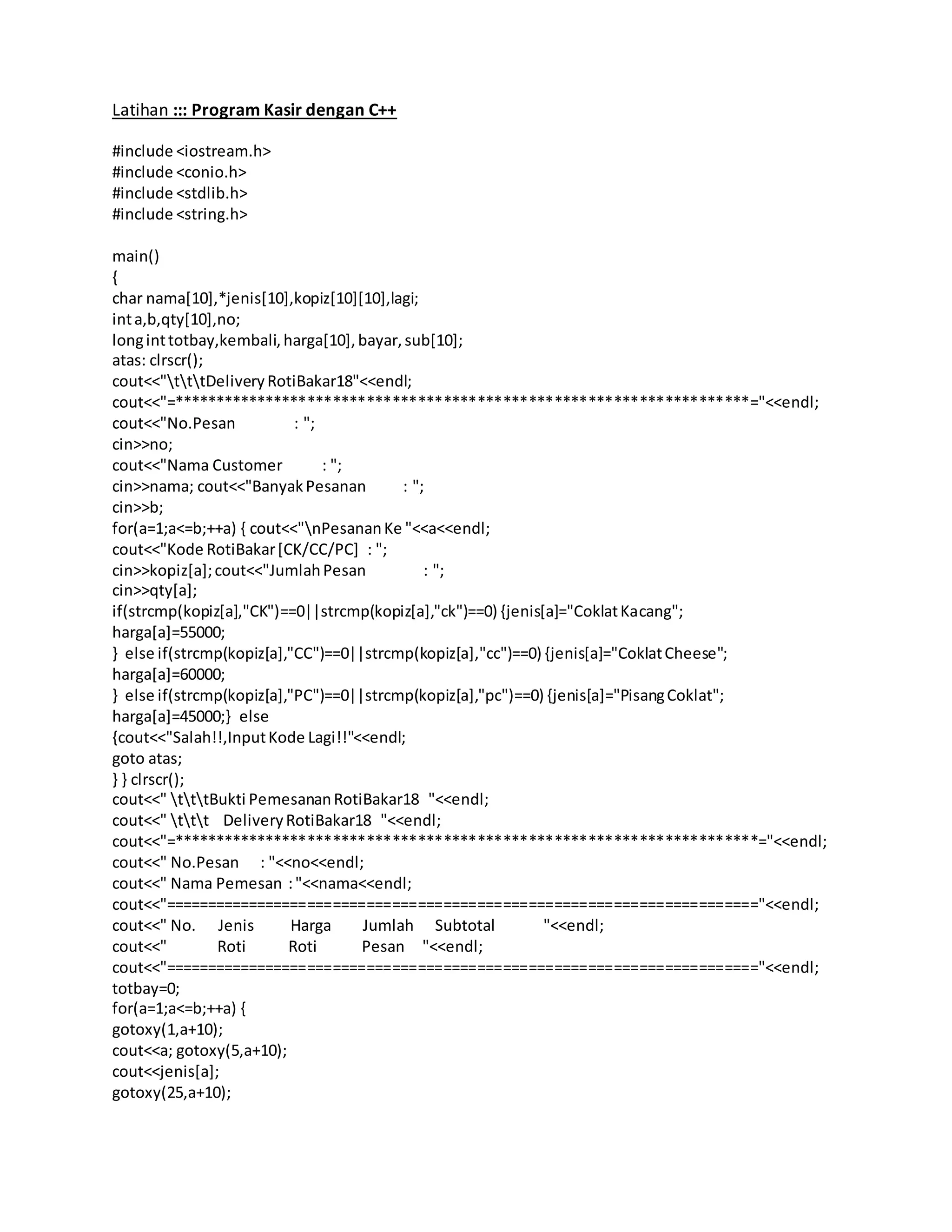 Program Kasir c++(case ROti88) PDF