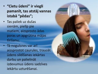 5 – 10 % no nepieciešamā dzelzs daudzuma tiek uzņemts ar ūdeni.SULFĀTJONIvar piešķirt ūdenim nepatīkamu piegaršu;