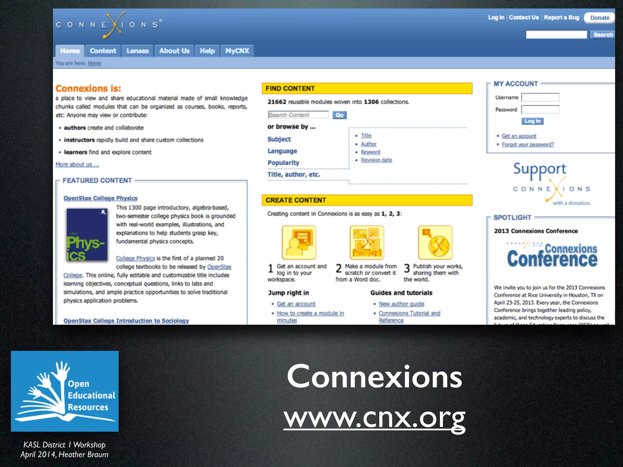 KASL District IWorkshop	

April 2014, Heather Braum
KASL District IWorkshop	

April 2014, Heather Braum
Connexions
www.cnx.org
 