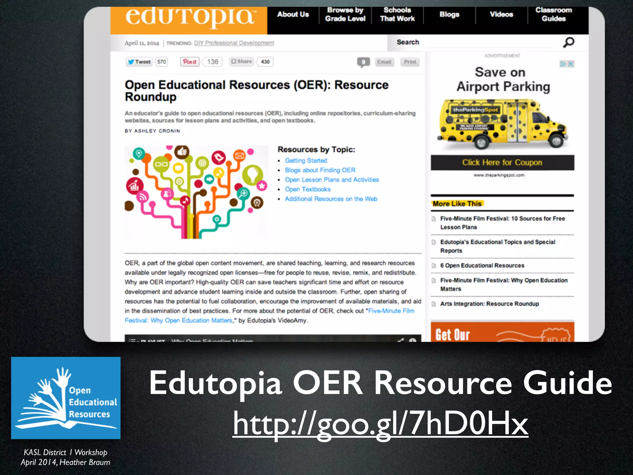 KASL District IWorkshop	

April 2014, Heather Braum
KASL District IWorkshop	

April 2014, Heather Braum
Edutopia OER Resource Guide
http://goo.gl/7hD0Hx
 