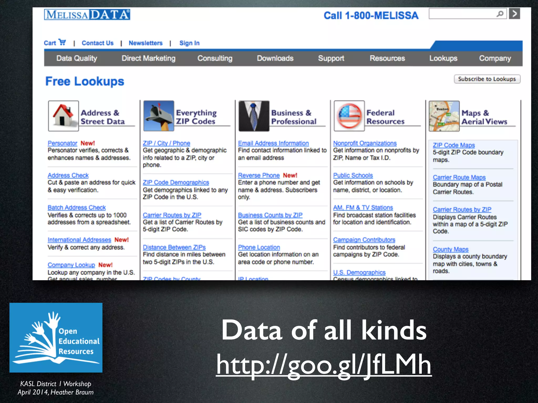 KASL District IWorkshop	

April 2014, Heather Braum
KASL District IWorkshop	

April 2014, Heather Braum
Data of all kinds
http://goo.gl/JfLMh
 