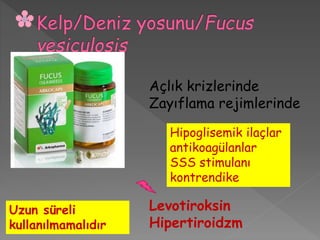 Açlık krizlerinde
Zayıflama rejimlerinde
Levotiroksin
Hipertiroidzm
Hipoglisemik ilaçlar
antikoagülanlar
SSS stimulanı
kontrendike
Uzun süreli
kullanılmamalıdır
 