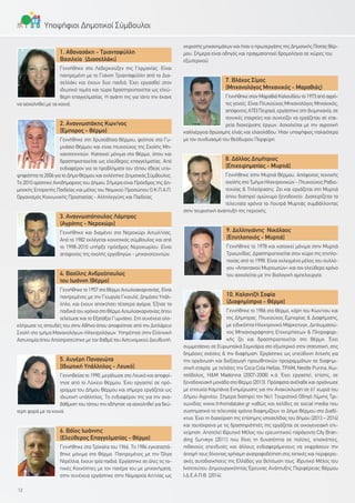 χειριστής μηχανημάτων και ήταν ο πρωτεργάτης της Δημοτικής Πίστας Θέρ-
μου. Σήμερα είναι οδηγός και πραγματοποιεί δρομολόγια σε χώρες του
εξωτερικού.
7. Βλάχος Σίμος
(Μηχανολόγος Μηχανικός - Μαραθιάς)
Γεννήθηκε στον Μαραθιά Καλουδίου το 1973 από αγρό-
τες γονείς. Είναι Πτυχιούχος Μηχανολόγος Μηχανικός,
απόφοιτος ΑΤΕΙ Πειραιά, εργάστηκε στη βιομηχανία, σε
τεχνικές εταιρείες και συνεχίζει να εργάζεταιι σε εται-
ρεία διαχείρισης έργων. Ασχολείται με την αγροτική
καλλιέργεια βρώσιμης ελιάς και ελαιολάδου. Ήταν υποψήφιος παλαιότερα
με τον συνδυασμό του Θεόδωρου Πορφύρη.
8. Δάλλας Δημήτριος
(Επιχειρηματίας - Μυρτιά)
Γεννήθηκε στην Μυρτιά Θέρμου. Απόφοιτος τεχνικής
σχολής στο Τμήμα Ηλεκτρονικών - Πτυχιούχος Ραδιο-
τεχνίας & Τηλεόρασης. Ζει και εργάζεται στη Μυρτιά
όπου διατηρεί ομώνυμο ξενοδοχείο. Διαχειρίζεται τα
τελευταία χρόνια τα Λουτρά Μυρτιάς συμβάλλοντας
στην τουριστική ανάπτυξη της περιοχής.
9. Δελληγιάνης Νικόλαος
(Επιπλοποιός - Μυρτιά)
Γεννήθηκε το 1978 και κατοικεί μόνιμα στην Μυρτιά
Τριχωνίδας. Δραστηριοποιείται στον χώρο της επιπλο-
ποιίας από το 1998. Είναι εκλεγμένο μέλος του συλλό-
γου «Απανταχού Μυρτιωτών» και τον ελεύθερο χρόνο
του ασχολείται με την βιολογική αμπελουργία.
10. Καλαντζή Σοφία
(Διαφημίστρια - Θέρμο)
Γεννήθηκε το 1986 στο Θέρμο, κόρη του Κων/νου και
της Δήμητρας. Πτυχιούχος Εμπορίας & Διαφήμισης,
με ειδικότητα Ηλεκτρονικό Μάρκετινγκ, Διπλωματού-
χος Μηχανογράφησης Επιχειρήσεων & Πληροφορι-
κής ζει και δραστηριοποιείται στο Θέρμο. Έχει
συμμετάσχει σε Ευρωπαϊκά Σεμινάρια στο εξωτερικό στην στατιστική, στις
δημόσιες σχέσεις & την διαφήμιση. Εργάστηκε ως υπεύθυνη Αττικής για
την οργάνωση και διεξαγωγή προωθητικών προγραμμάτων σε διαφημι-
στική εταιρία με πελάτες την Coca Cola Hellas, ΤΡΑΜ, Nestle Purina, Κω-
τσόβολος, H&M Madonna (2007-2008) κ.ά. Έχει εργαστεί, επίσης, σε
ξενοδοχειακή μονάδα στο Θέρμο (2013). Πρόσφατα ανέλαβε και οργάνωσε
με επιτυχία Καμπάνια Ενημέρωσης για την Ανακύκλωση σε 61 χωριά του
Δήμου Αγρινίου. Σήμερα διατηρεί τον Νο1 Τουριστικό Οδηγό Λίμνης Τρι-
χωνίδας www.trihonidalake.gr καθώς και σελίδες σε social media που
συστηματικά τα τελευταία χρόνια διαφημίζουν το Δήμο Θέρμου στο Διαδί-
κτυο. Έχει τη διαχείριση της επίσημης ιστοσελίδας του δήμου (2013 – 2014)
και ταυτόχρονα με τις δραστηριότητές της εργάζεται σε οικογενειακή επι-
χείρηση. Αποτελεί Ιδρυτικό Μέλος του ερευνητικού παράγοντα City Bran-
ding Surveys (2011) που δίνει τη δυνατότητα σε πολίτες, επισκέπτες,
πιθανούς επενδυτές και άλλους ενδιαφερόμενους να εκφράσουν την
άποψή τους δίνοντας χρήσιμη ανατροφοδότηση στις τοπικές και περιφερει-
ακές αυτοδιοικήσεις της Ελλάδος για βελτίωση τους. Ιδρυτικό Μέλος του
Ινστιτούτου Δημιουργικότητας Έρευνας Ανάπτυξης Περιφέρειας Θέρμου
Ι.Δ.Ε.Α.Π.Θ. (2014).
1. Αθανασάκη - Τριανταφύλλη
Βασιλεία (Διασελλάκι)
Γεννήθηκε στο Λεβερκούζεν της Γερμανίας. Είναι
παντρεμένη με το Γιάννη Τριανταφύλλη από το Δια-
σελλάκι και έχουν δυο παιδιά. Έχει εργασθεί στον
ιδιωτικό τομέα και τώρα δραστηριοποιείται ως ελεύ-
θερη επαγγελματίας. Η αγάπη της για τόπο την έκανε
να ασχοληθεί με τα κοινά.
2. Αναγνωστάκης Κων/νος
(Έμπορος - Θέρμο)
Γεννήθηκε στη Χρυσοβίτσα Θέρμου, φοίτησε στο Γυ-
μνάσιο Θέρμου και είναι πτυχιούχος της Σχολής Μη-
χανοτεχνιτών. Κατοικεί μόνιμα στο Θέρμο, όπου και
δραστηριοποιείται ως ελεύθερος επαγγελματίας. Από
ενδιαφέρον για τα προβλήματα του τόπου έθεσε υπο-
ψηφιότητα το 2006 για το Δήμο Θέρμου και εκλέχτηκε Δημοτικός Σύμβουλος.
Το 2010 ορίστηκε Αντιδήμαρχος του Δήμου. Σήμερα είναι Πρόεδρος της Δη-
μοτικής Επιτροπής Παιδείας και μέλος του Νομικού Προσώπου Ο.Κ.Π.Α.Π.
Οργανισμός Κοινωνικής Προστασίας - Αλληλεγγύης και Παιδείας.
3. Αναγνωστόπουλος Λάμπρος
(Αγρότης - Νεροχώρι)
Γεννήθηκε και διαμένει στο Νεροχώρι Αιτωλ/νίας.
Από το 1982 εκλέγεται κοινοτικός σύμβουλος και από
το 1998-2010 υπήρξε πρόεδρος Νεροχωρίου. Είναι
απόφοιτος της σχολής εργοδηγών - μηχανοτεχνιτών.
4. Βασίλης Ανδρεόπουλος
του Ιωάννη (Θέρμο)
Γεννήθηκε το 1957 στο Θέρμο Αιτωλοακαρνανίας. Είναι
παντρεμένος με την Γεωργία Γκιουλέ, Δημόσιο Υπάλ-
ληλο, και έχουν αποκτήσει τέσσερα αγόρια. Έζησε τα
παιδικά του χρόνια στο Θέρμο Αιτωλοακαρνανίας όπου
τελείωσε και το Εξατάξιο Γυμνάσιο. Στη συνέχεια ολο-
κλήρωσε τις σπουδές του στην Αθήνα όπου αποφοίτησε από την Διπλάρειο
Σχολή στο τμήμα Μαχανολόγων-Ηλεκτρολόγων. Υπηρέτησε στην Ελληνική
Αστυνομία όπου Αποστρατεύτηκε με τον βαθμό του Αστυνομικού Διευθυντή.
5. Αυγέρη Παναγιώτα
(Ιδιωτική Υπάλληλος - Λευκό)
Γεννηθείσα το 1990, μεγάλωσε στο Λευκό και αποφοί-
τησε από το Λύκειο Θέρμου. Έχει εργαστεί σε πρό-
γραμμα του Δήμου Θέρμου και σήμερα εργάζεται ως
ιδιωτική υπάλληλος. Το ενδιαφέρον της για την ανα-
βάθμιση του τόπου την οδήγησε να ασχοληθεί για δεύ-
τερη φορά με τα κοινά.
6. Βάϊος Ιωάννης
(Ελεύθερος Επαγγελματίας - Θέρμο)
Γεννήθηκε στα Τρίκαλα του 1966. Το 1984 εγκαταστά-
θηκε μόνιμα στο Θέρμο. Παντρεμένος με την Όλγα
Ντρέλλια, έχουν τρία παιδιά. Εργάστηκε σε όλες τις το-
πικές Κοινότητες με τον πατέρα του με μηχανήματα,
στην συνέχεια εργάστηκε στην Νομαρχία Αιτ/νίας ως
12
Yποψήφιοι Δημοτικοί Σύμβουλοι
 