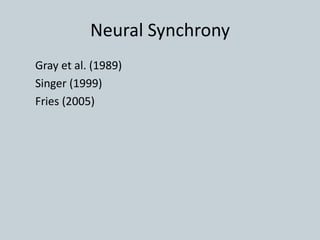 Neural Synchrony
Gray et al. (1989)
Singer (1999)
Fries (2005)
 
