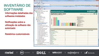 Informações detalhadas dos
softwares instalados
Notificações sobre a
utilização de software não
autorizado
Relatórios customizáveis
INVENTÁRIO DE
SOFTWARE
 