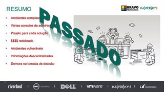 RESUMO
51
• Ambientes complexos
• Várias consoles de administrações
• Projeto para cada solução
• $$$$ redobrado
• Ambientes vulneráveis
• Informações descentralizadas
• Demora na tomada de decisão
 