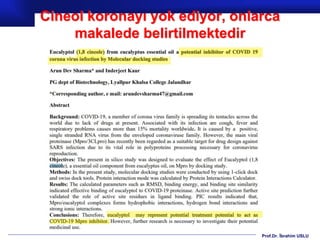 Prof.Dr. İbrahim USLU
Cineol koronayı yok ediyor, onlarca
makalede belirtilmektedir
 
