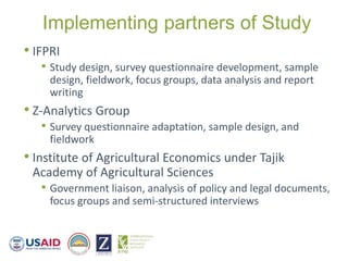 Findings from the Study on Nutrition-Sensitive Value Chains in the Feed the Future Zone of Influence in Tajikistan