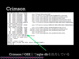 Crimson
CrimsonがOSX上でsqlie dbを出力している
 