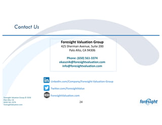 Foresight	Valuation	Group	©	2018
Palo	Alto,	CA
(650)	561-3374
ForesightValuation.com
24
Contact Us
Foresight	Valuation	Gro...