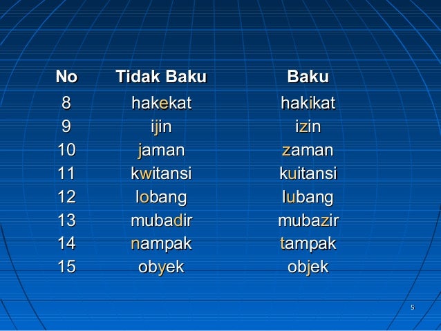  Kata  baku  dan kata  tidak  baku 